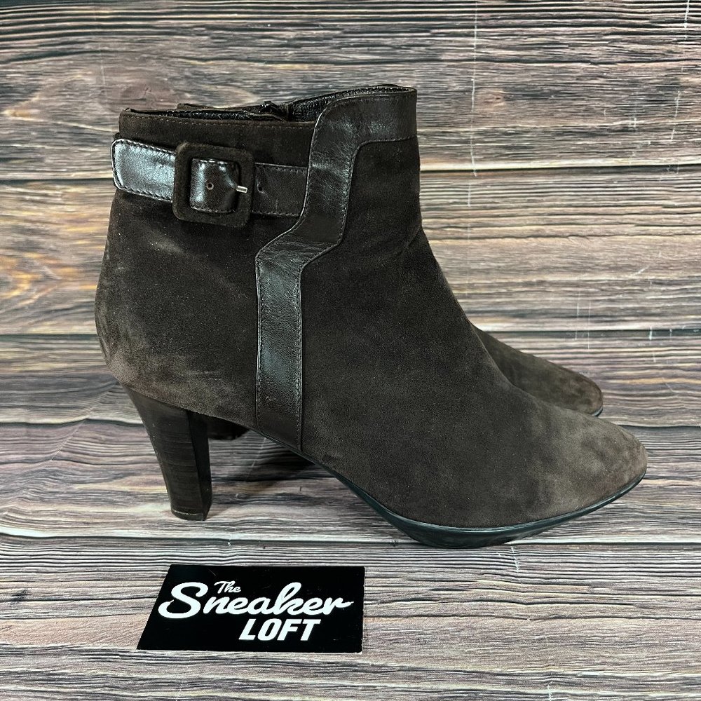 Aquatalia Women's Rae Brown Suede Heeled Ankle Boots